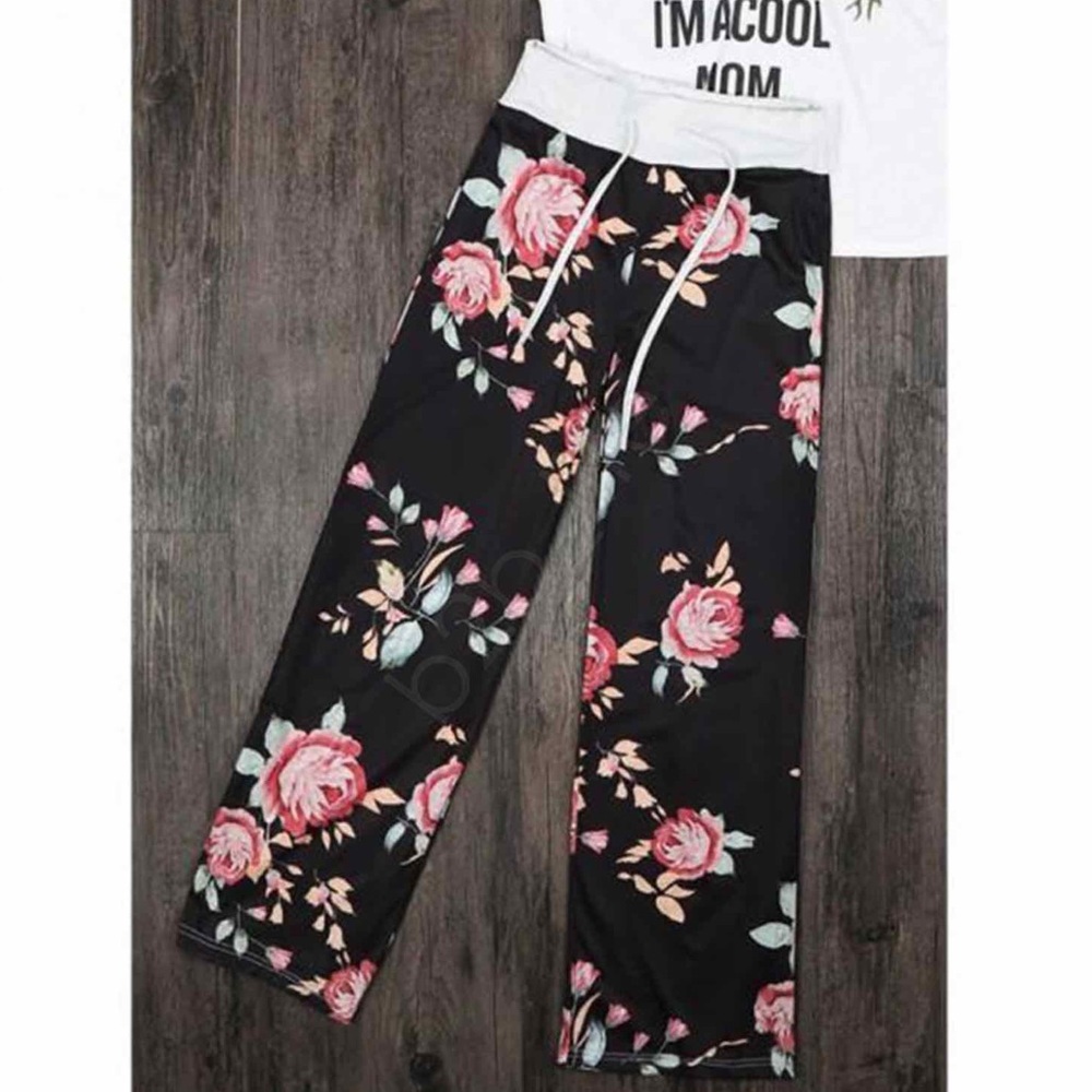 🌸 Comfy Floral Lounge Pants NEW Palazzo Wide Leg - Picture 3 of 5